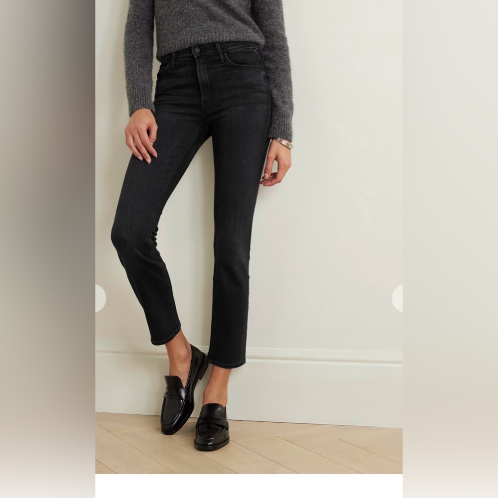 MOTHER High Waisted Looker Black Straight Leg Cropped Jeans